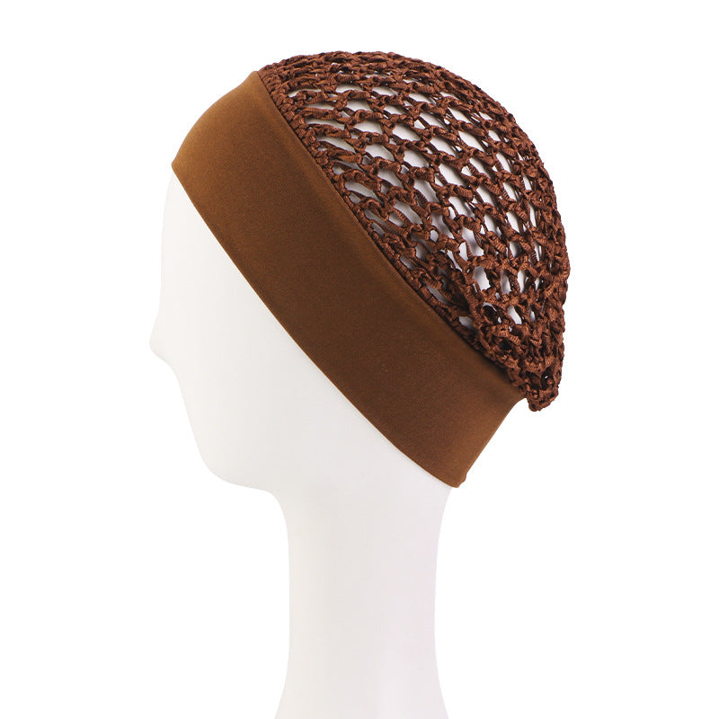 🧢Solid Color Wide Band Crochet Hair Net Cap