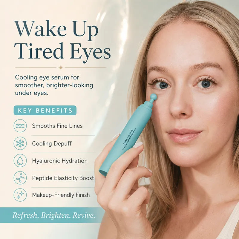 Peptide Eye Serum - Cooling Rollerball Under Eye Serum for Puffiness Dark Circles & Wrinkles with Peptides Hyaluronic Acid MSM & Reishi Mushroom