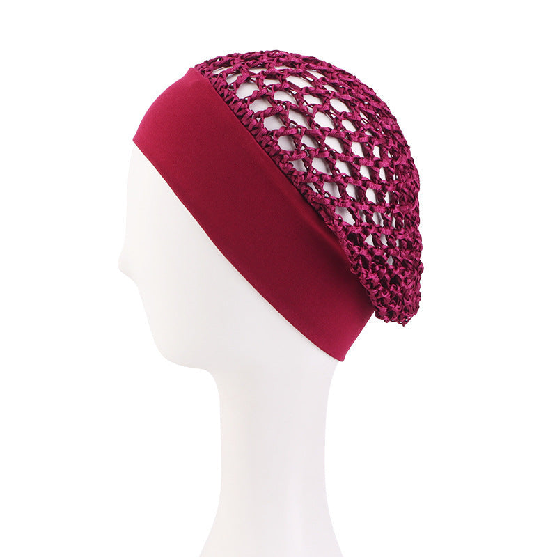 🧢Solid Color Wide Band Crochet Hair Net Cap