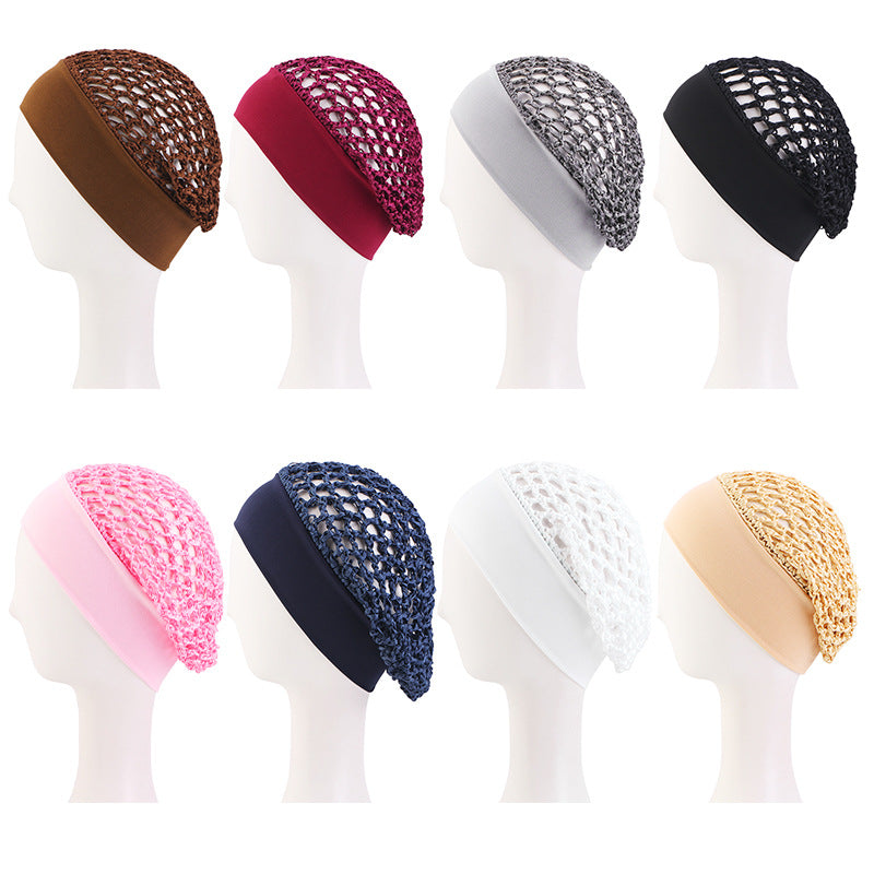 🧢Solid Color Wide Band Crochet Hair Net Cap
