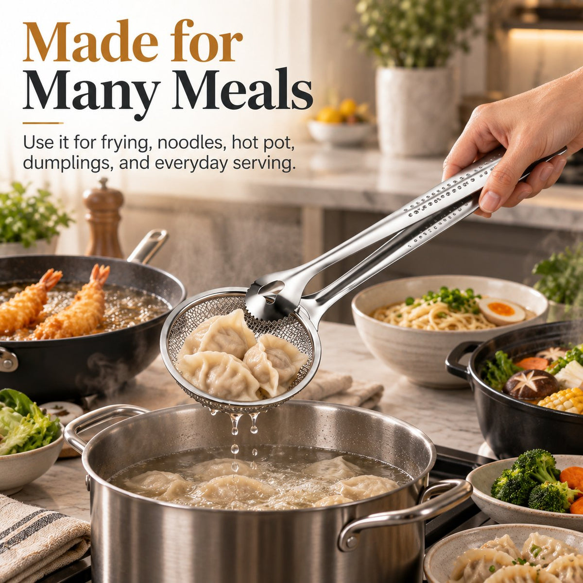 2‐in‐1 Oil‐Frying Filter Clip, Kitchen Food Strainer Tongs for Fried Food 🍳