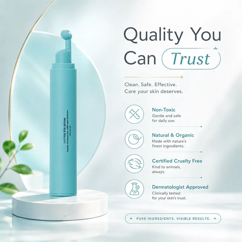 Peptide Eye Serum - Cooling Rollerball Under Eye Serum for Puffiness Dark Circles & Wrinkles with Peptides Hyaluronic Acid MSM & Reishi Mushroom