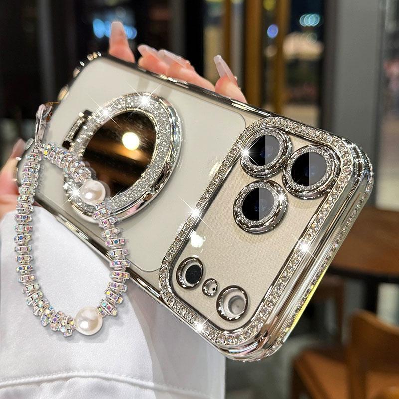 Women's Phone Case with Mirror and Stand for iPhone 12/13/14/15/16/17 Pro Max, 17Air, 14/15/16 Plus