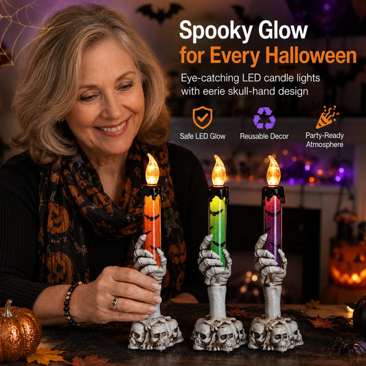 🎃 Last Day 50% OFF - Halloween Skeleton Skull Hand LED Glitter Candle Light Set
