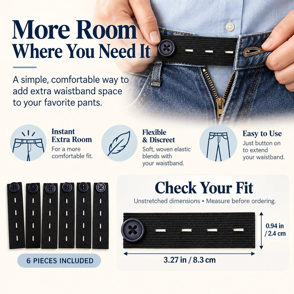 👖  Buttons for extending the elasticated waistband – Adjustable comfort