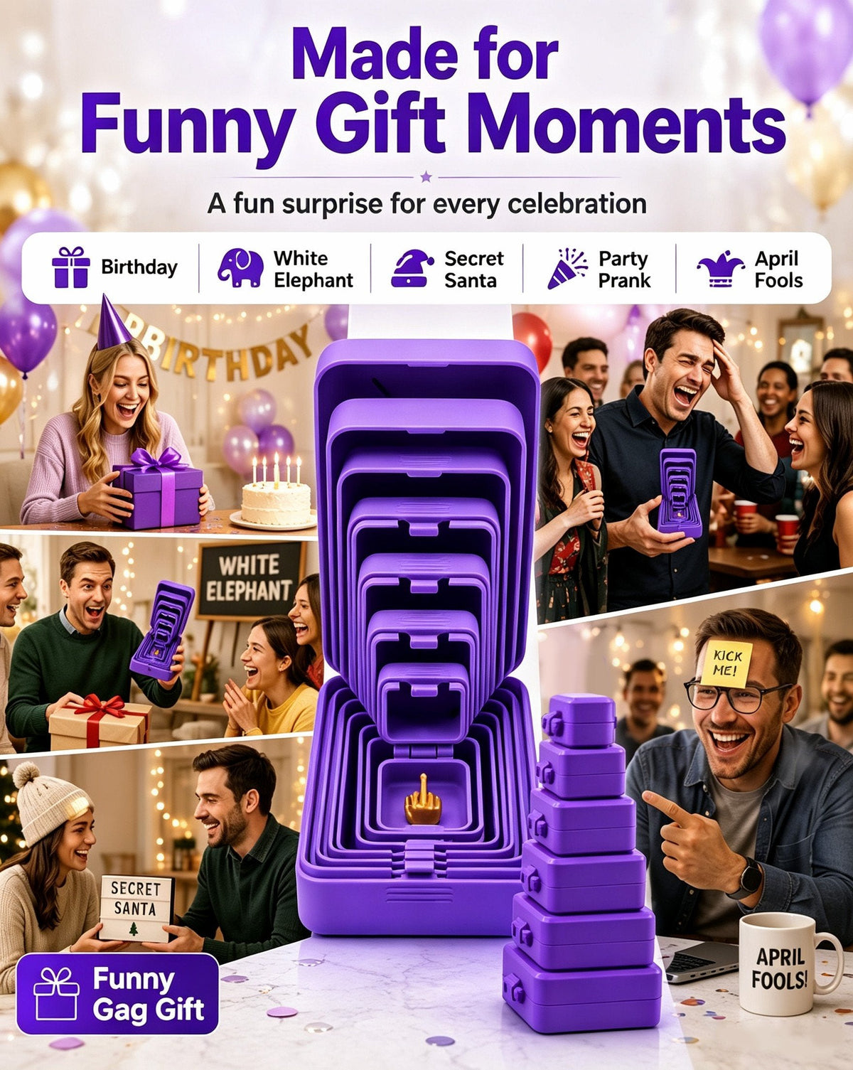 🎁 6-Layer Nesting Prank Gift Box | Pick Your Surprise: Middle Finger, Spider or Number 67
