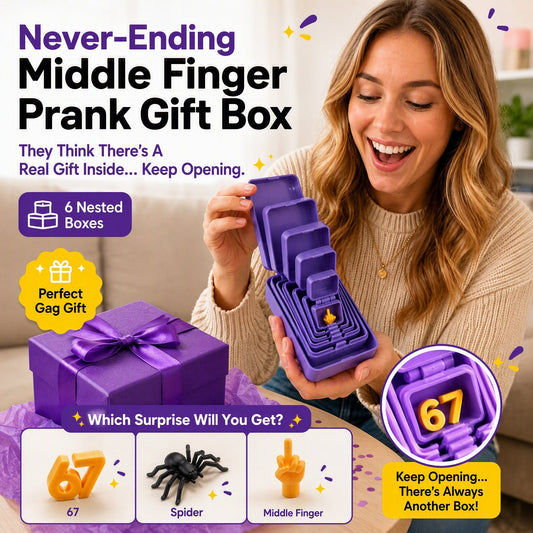 🎁 6-Layer Nesting Prank Gift Box | Pick Your Surprise: Middle Finger, Spider or Number 67