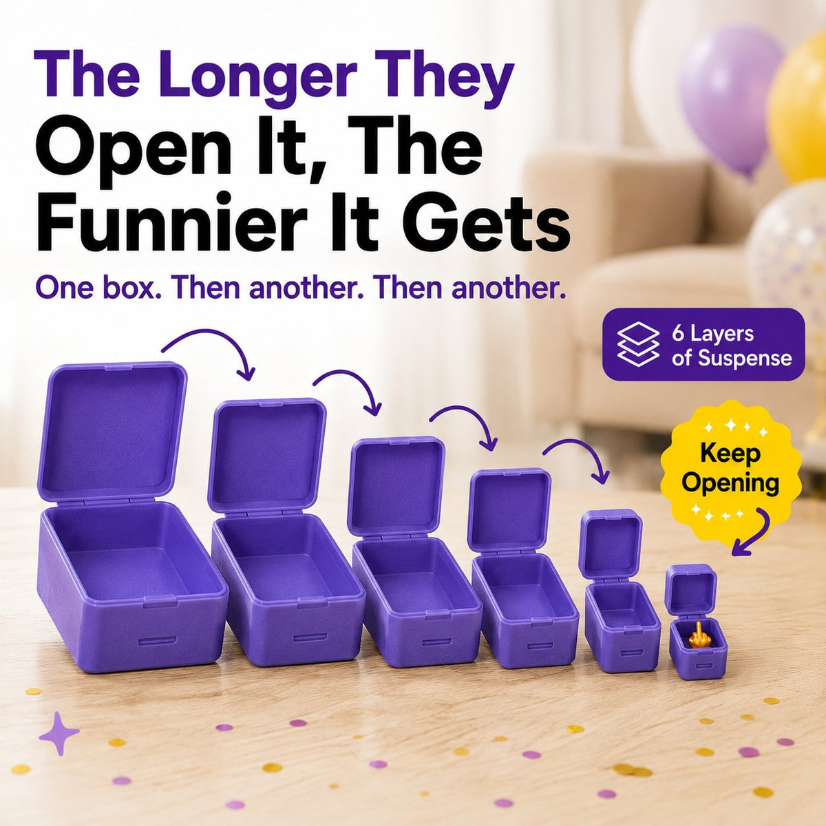 🎁 6-Layer Nesting Prank Gift Box | Pick Your Surprise: Middle Finger, Spider or Number 67