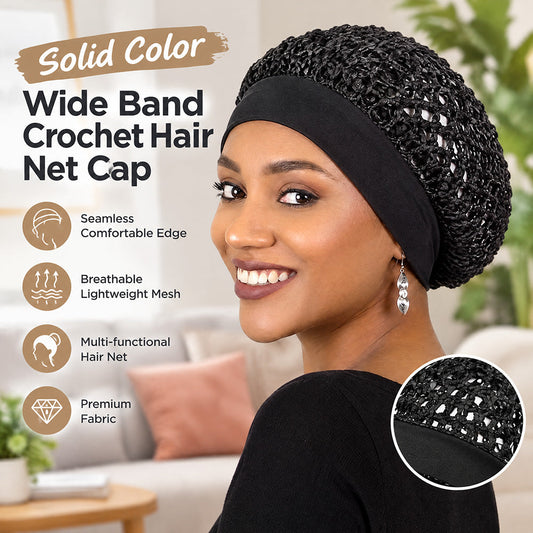 🧢Solid Color Wide Band Crochet Hair Net Cap