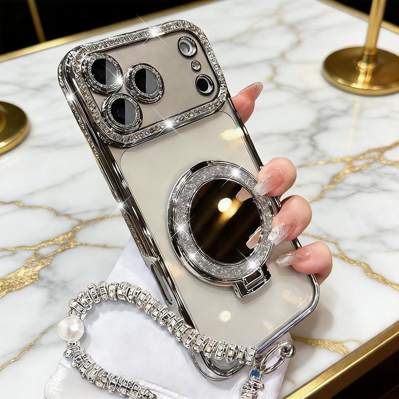 Women's Phone Case with Mirror and Stand for iPhone 12/13/14/15/16/17 Pro Max, 17Air, 14/15/16 Plus