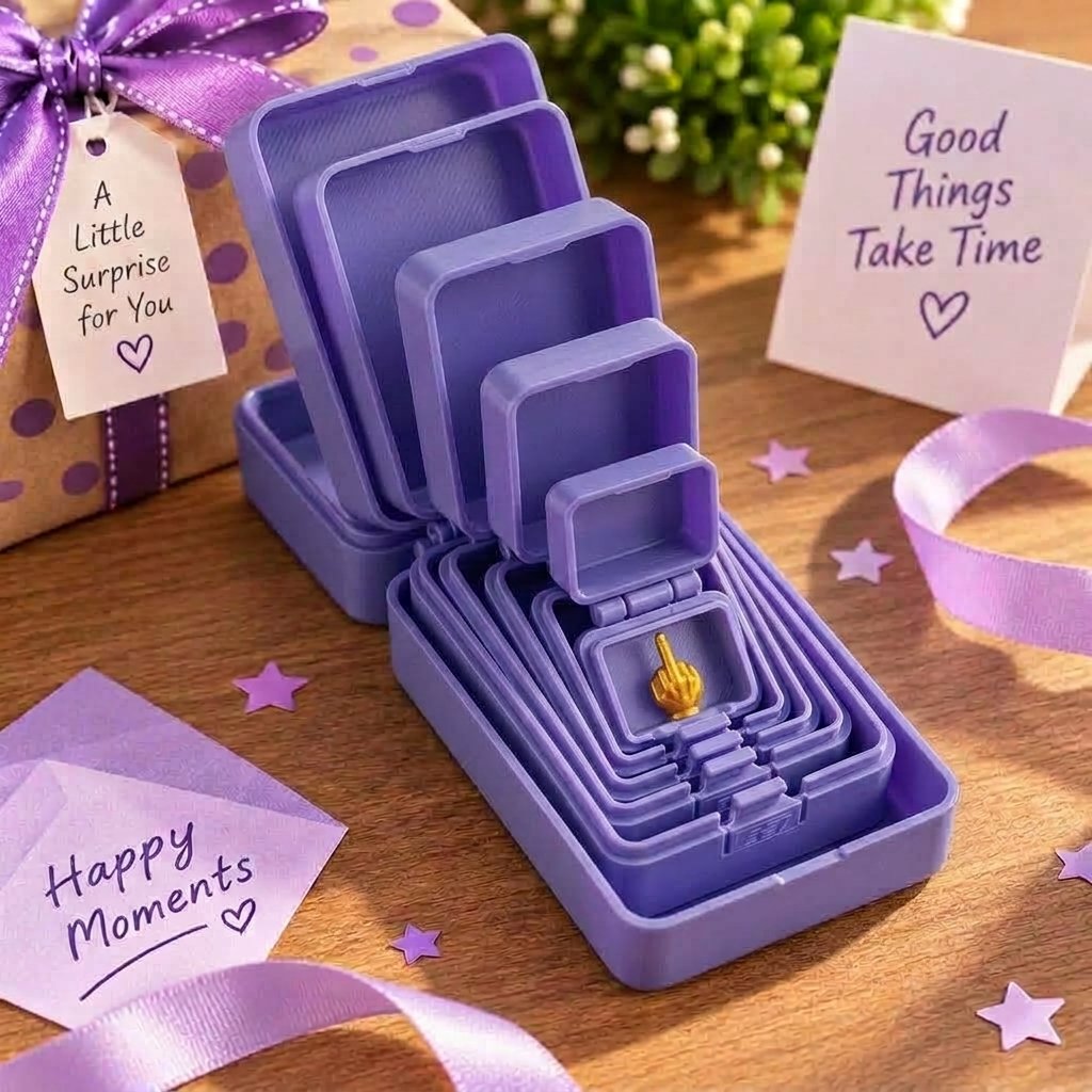 🎁 6-Layer Nesting Prank Gift Box | Pick Your Surprise: Middle Finger, Spider or Number 67