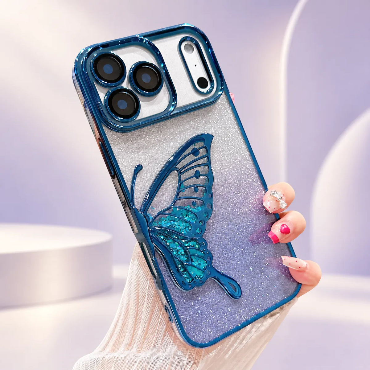 iPhone 18/17/16/15/14/13/12 3D Butterfly Glitter Case with Electroplated Shiny TPU Design