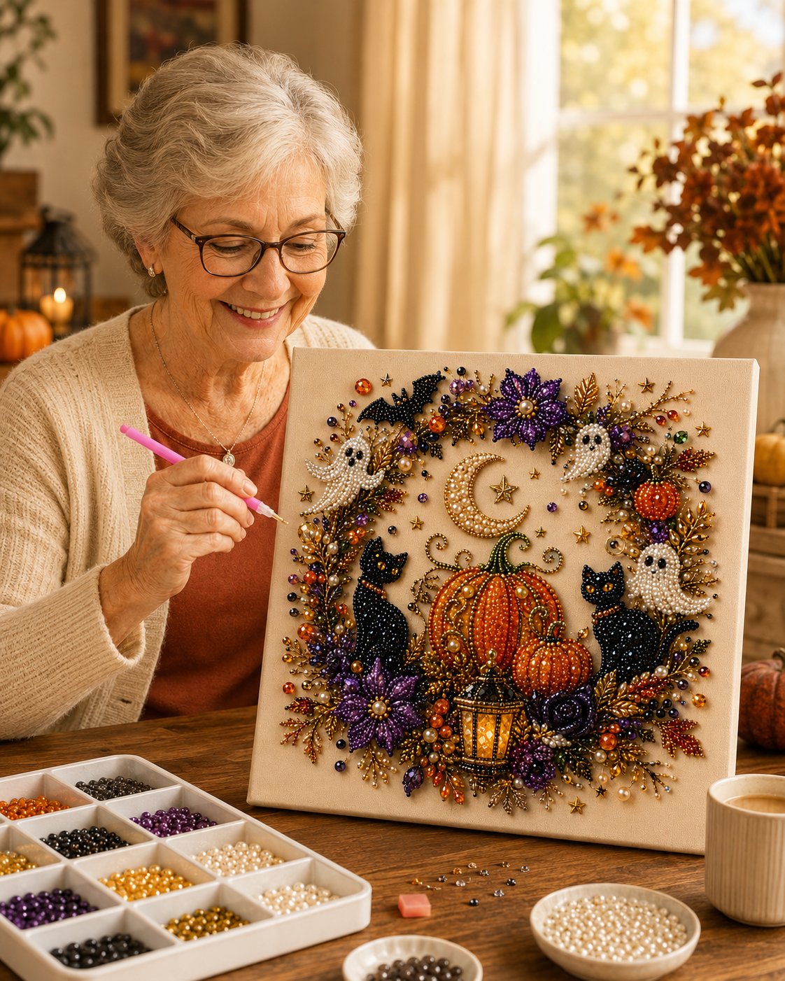 🔥 Last day of 49% off – 👻✨ Halloween Bead Art DIY Kit – Turn tiny beads into spooky-cute magic