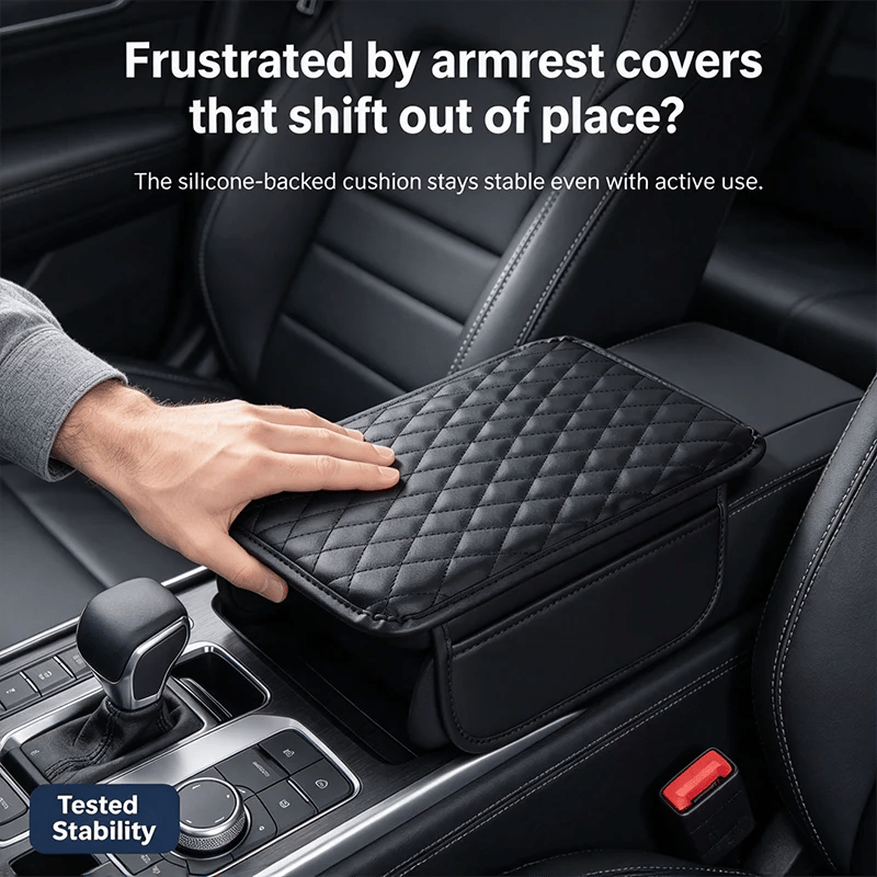Multifunctional Car Armrest Cushion – Padded Console Cover with Built-In Storage