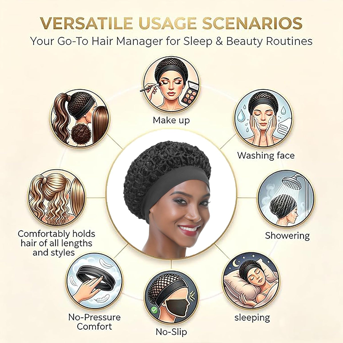🧢Solid Color Wide Band Crochet Hair Net Cap