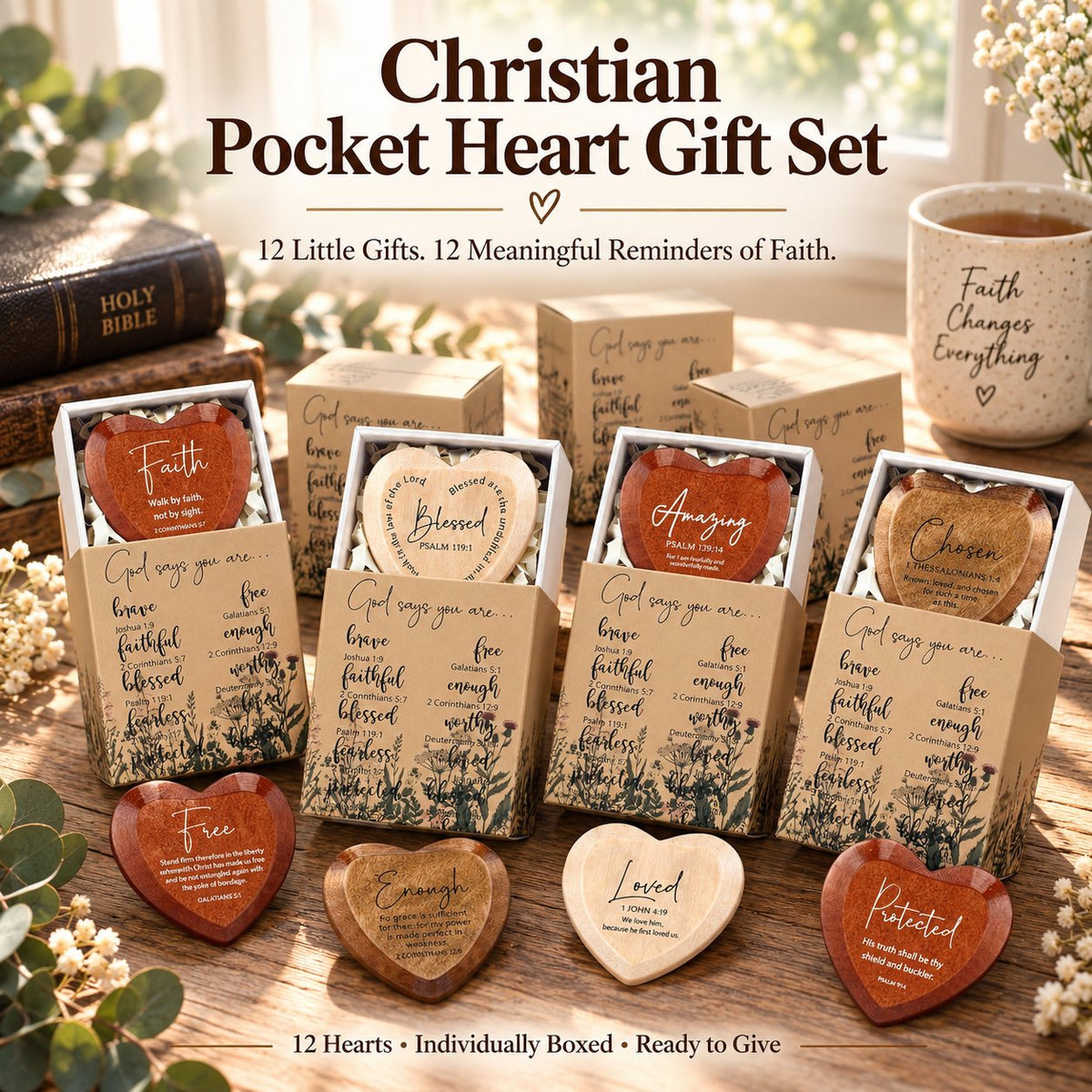 ✝️🎁 Christian gift set with heart-shaped pocket cards (pack of 12)