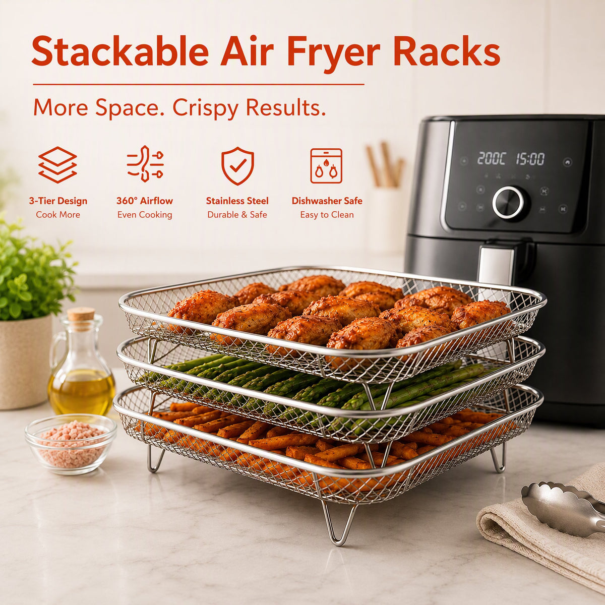✨Stainless Steel Stackable Air Fryer Rack