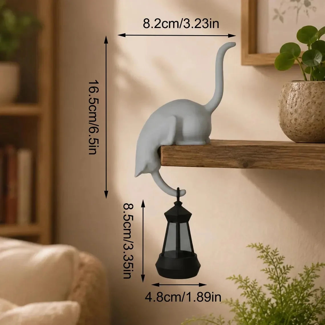 🐈‍Cute cat figurine for the bookshelf with LED light - Cute decoration for the bookshelf and practical key hook