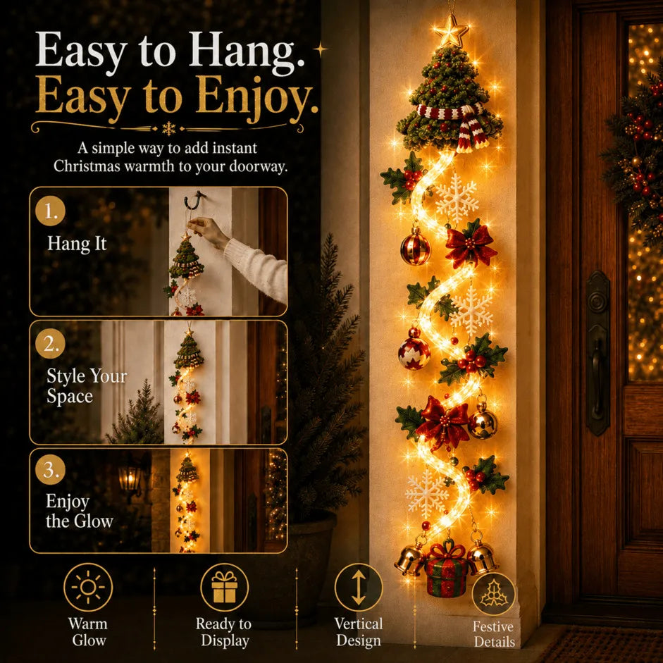🎄🎅 Light-Up Christmas Door Hanger | 6 festive illuminated designs casting a warm glow, featuring 3D details and a space-saving vertical profile ✨