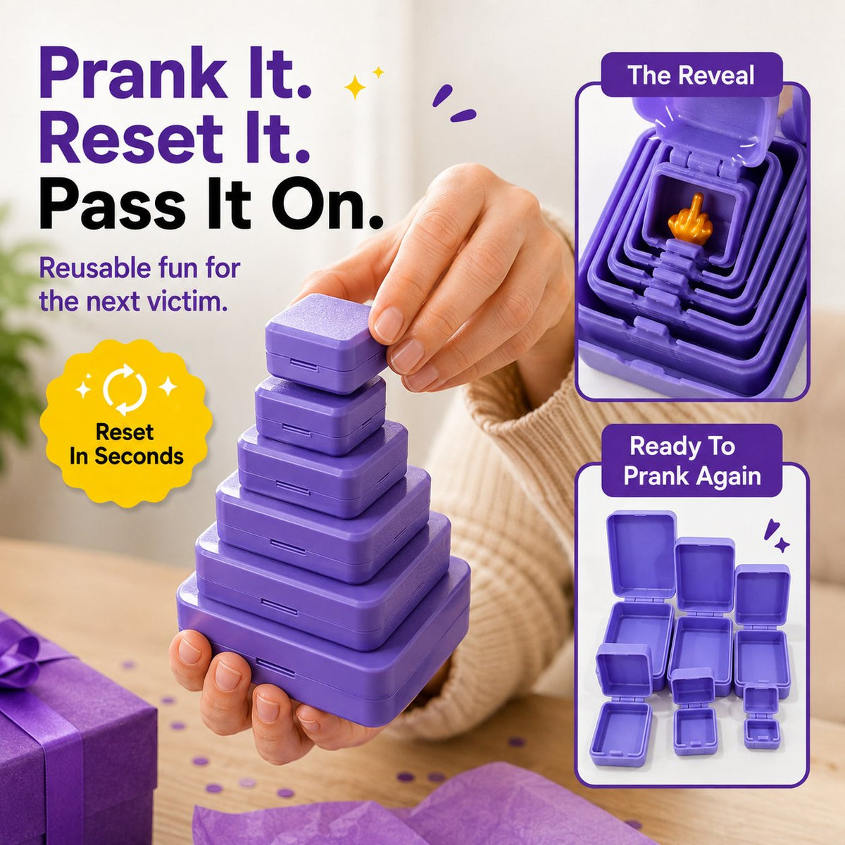 🎁 6-Layer Nesting Prank Gift Box | Pick Your Surprise: Middle Finger, Spider or Number 67