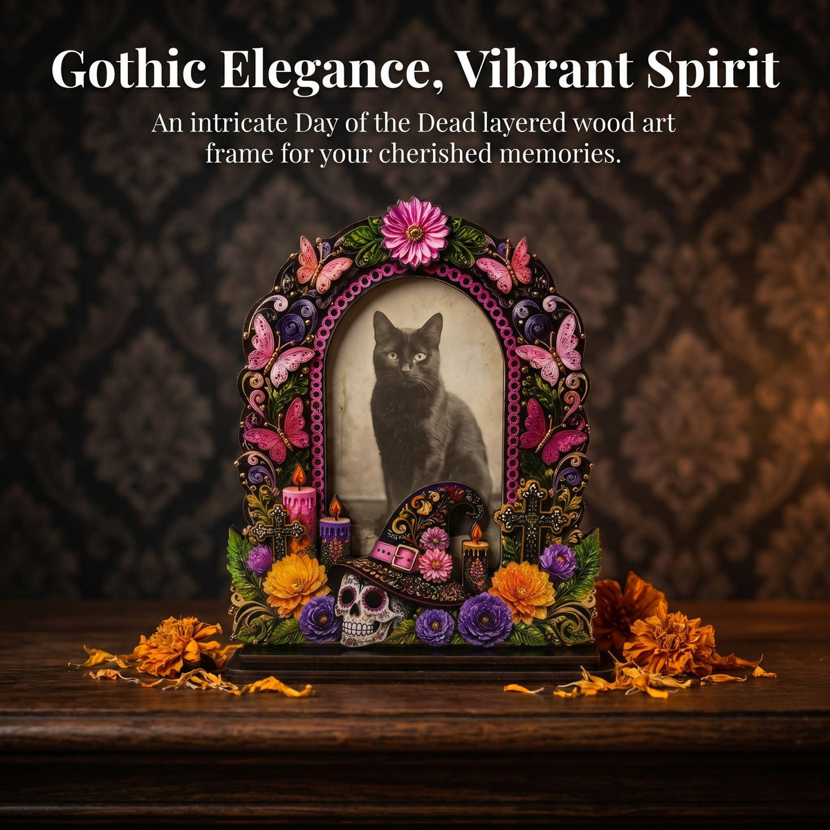 💀Day of the Dead Wooden Photo Frame - 3D Layered Altar Decoration & Gothic Memorial Gift for Loved Ones
