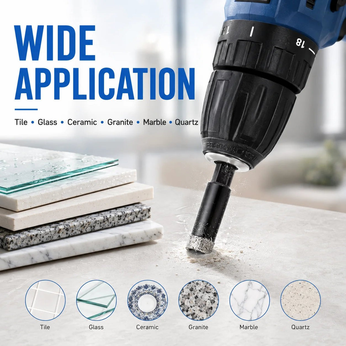 6 PCS Diamond Drill Bits Set, 1/4 5/6 3/8 1/2 Inch Brazed Diamond Drill Bits for Precision Drilling in Tile Ceramic Glass Granite Marble Masonry
