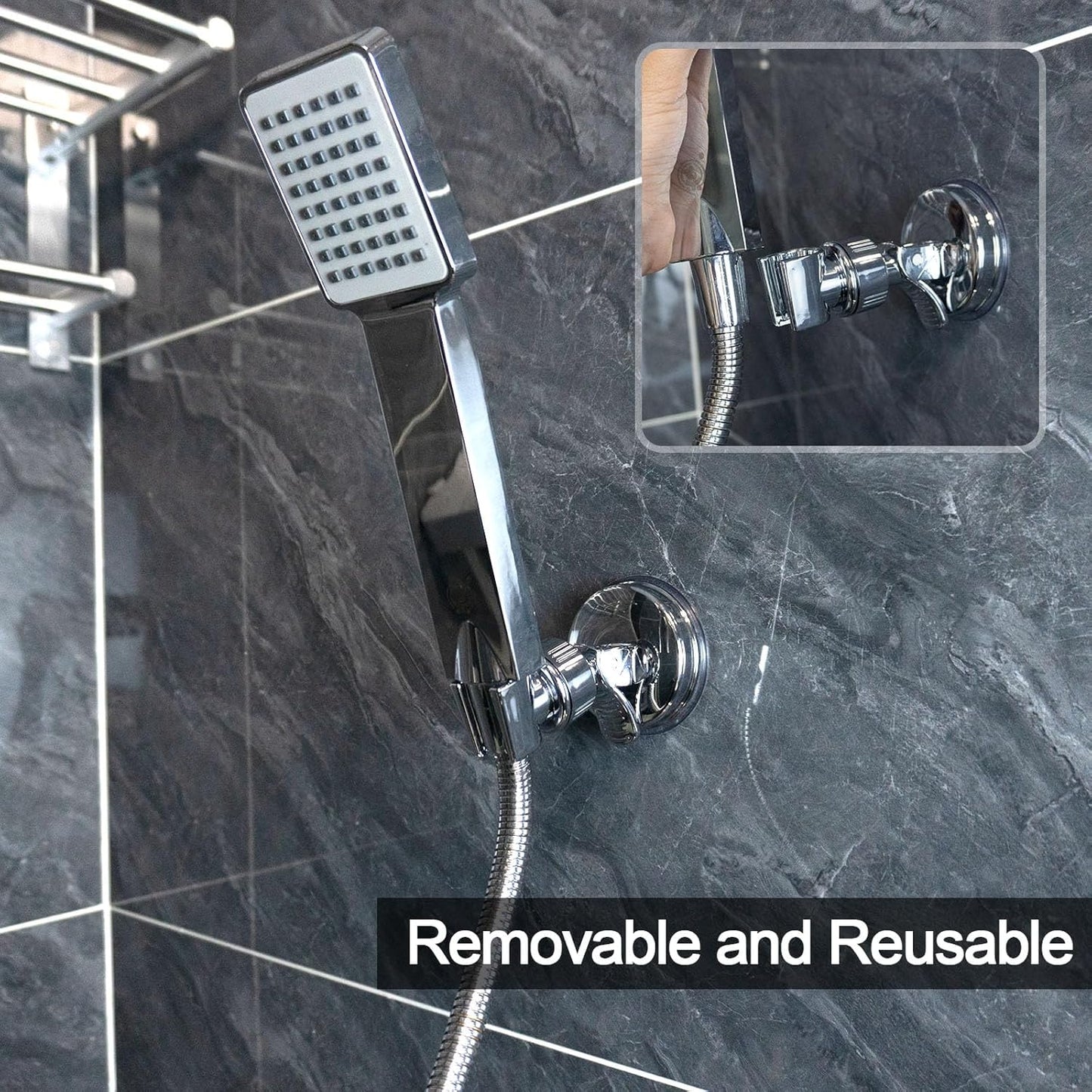 Adjustable Shower Head Holder - Removable Shower Head Holder with Suction Cup - No Drilling Shower Head Holder