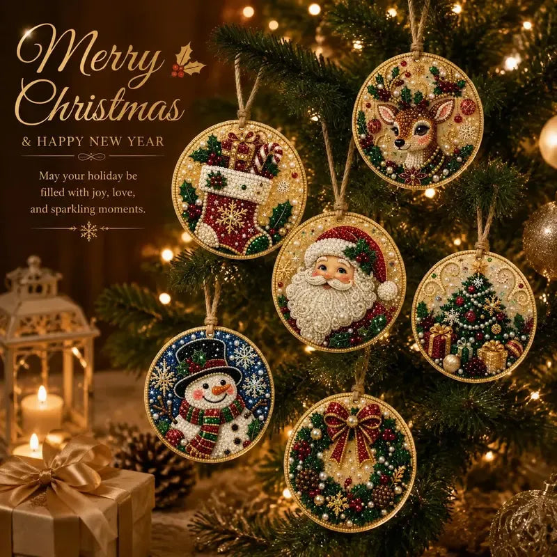 ⏳ Last Day 49% OFF – 🎄Beginner-Friendly Christmas Pearl & Gem Diamond Painting DIY Kit | 6 Festive Ornament Designs with Sparkling Pearls, Faceted Gems & 3D Layered Detail 💕