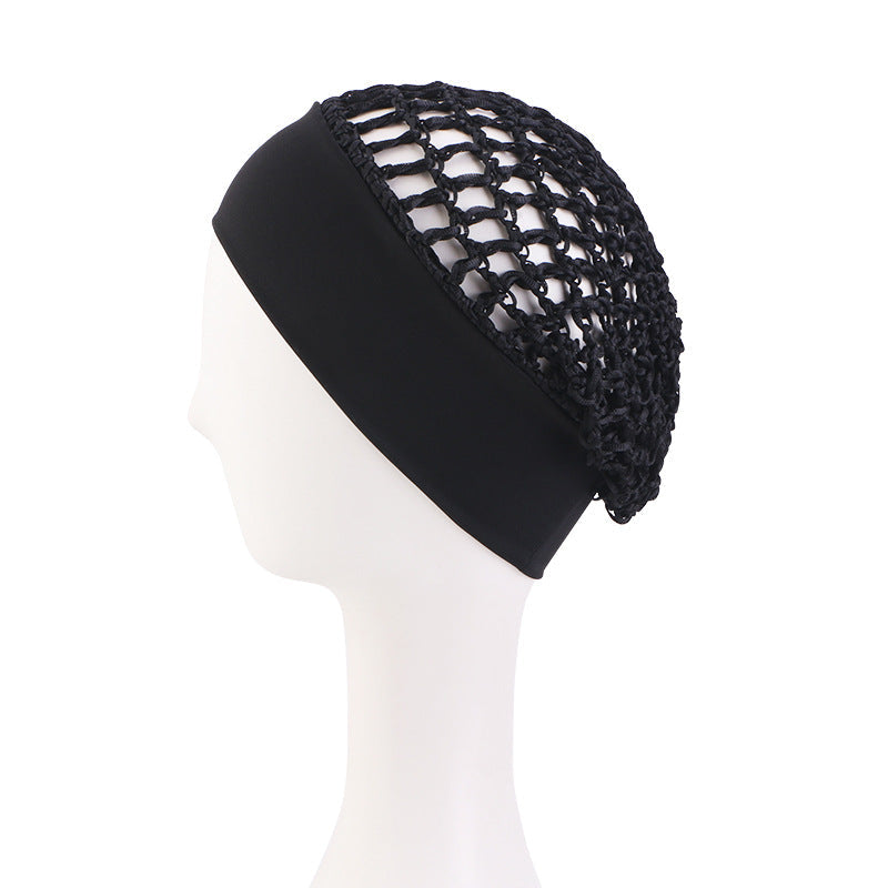 🧢Solid Color Wide Band Crochet Hair Net Cap