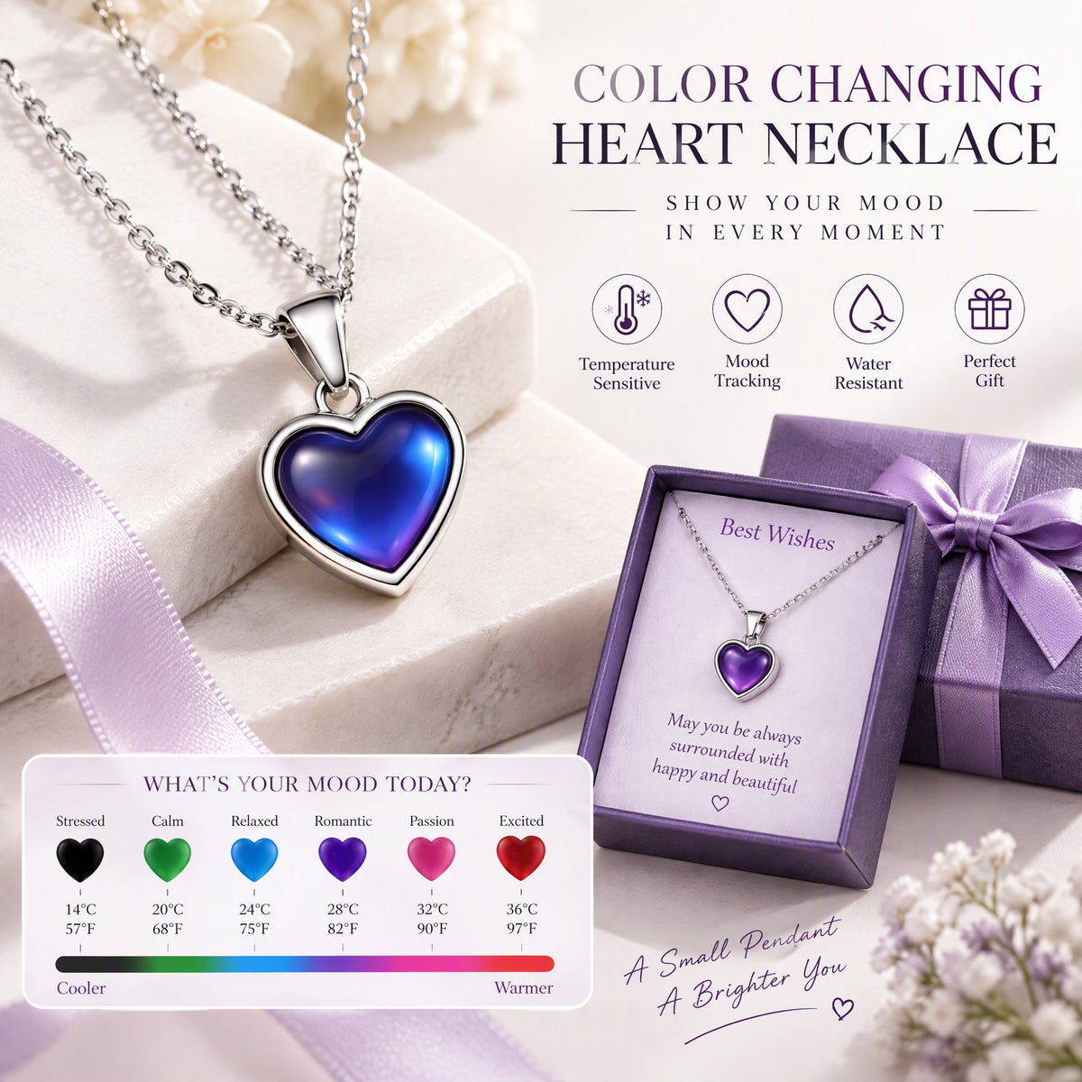 💖 Color-Changing Heart Necklace – 🌡️ Temperature-Sensitive Mood Jewelry Gift for Women 🎁
