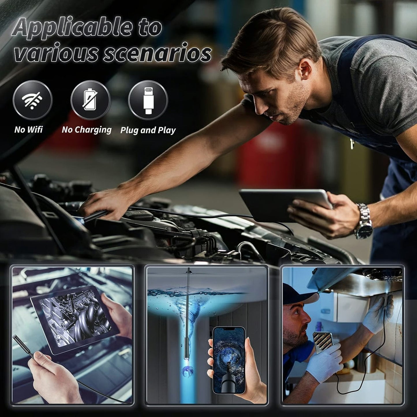 🔎Plug-and-Play endoscope camera – Compatible with Android, iPhone and iPad for direct connection