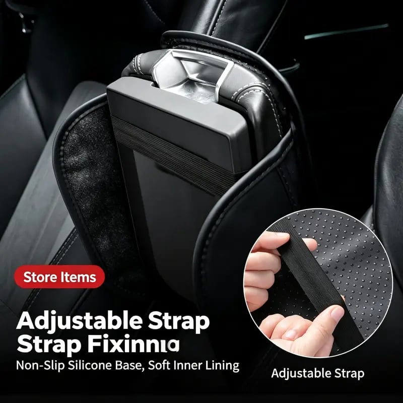 Multifunctional Car Armrest Cushion – Padded Console Cover with Built-In Storage