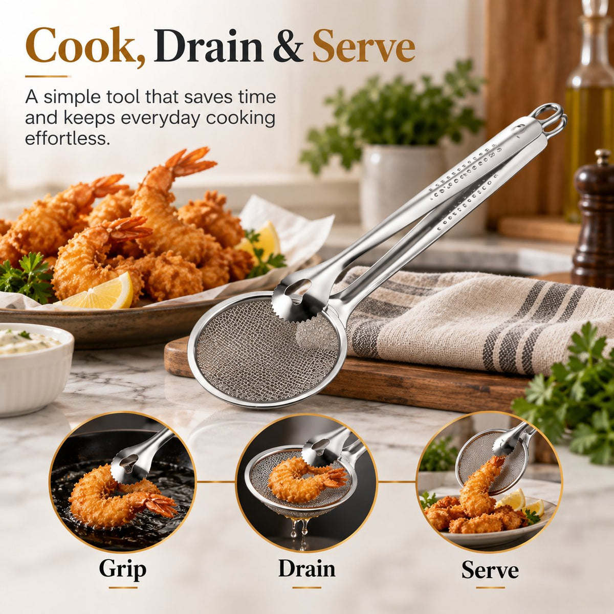 2‐in‐1 Oil‐Frying Filter Clip, Kitchen Food Strainer Tongs for Fried Food 🍳