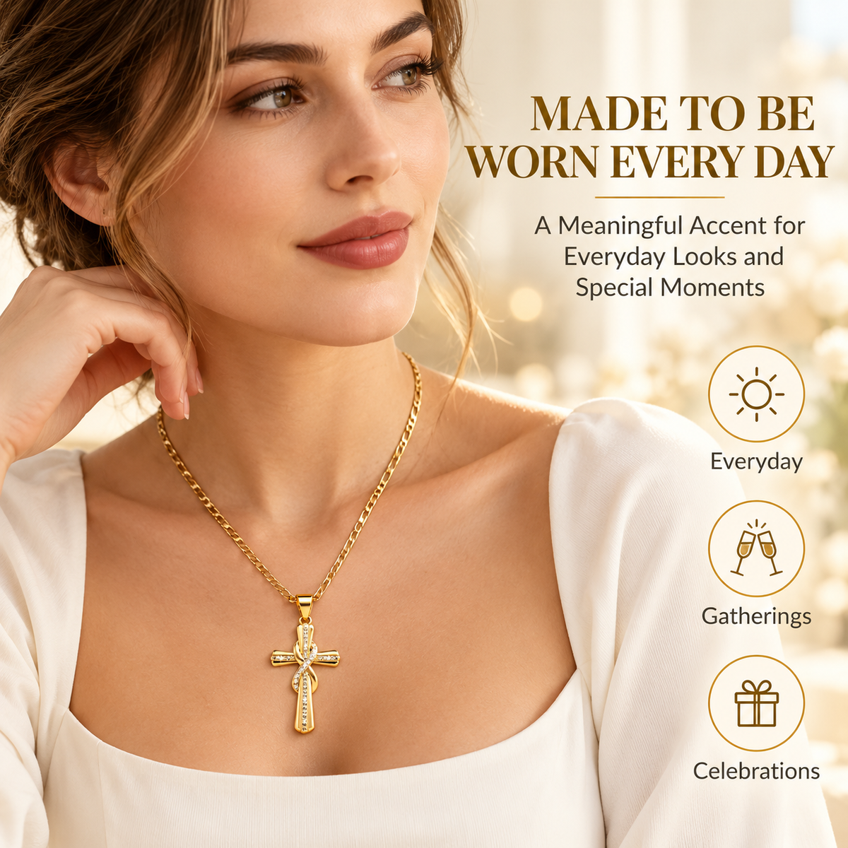 ✝️✨14K Gold-Plated Cross Pendant Necklace – Faith-Inspired Jewelry