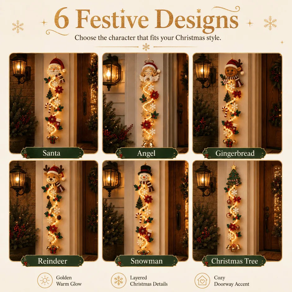🎄🎅 Light-Up Christmas Door Hanger | 6 festive illuminated designs casting a warm glow, featuring 3D details and a space-saving vertical profile ✨