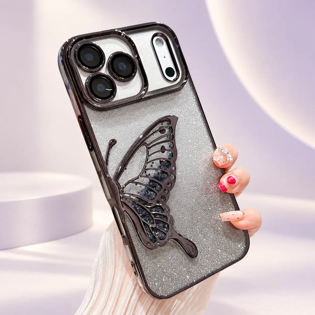 iPhone 18/17/16/15/14/13/12 3D Butterfly Glitter Case with Electroplated Shiny TPU Design