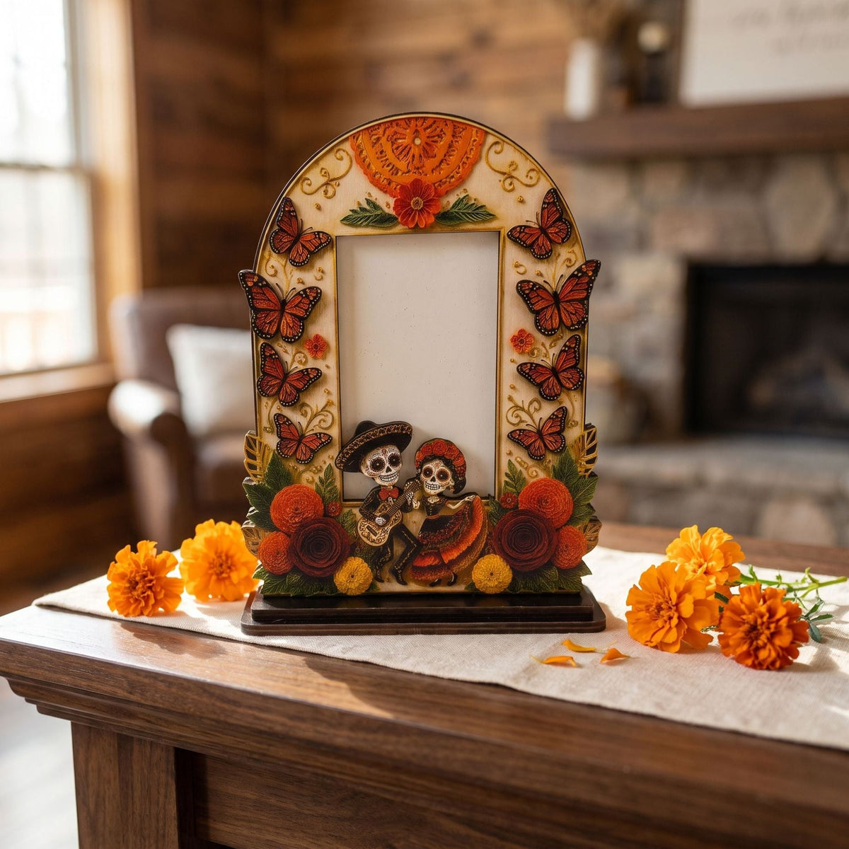 💀Day of the Dead Wooden Photo Frame - 3D Layered Altar Decoration & Gothic Memorial Gift for Loved Ones