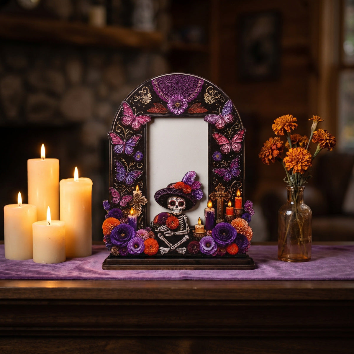 💀Day of the Dead Wooden Photo Frame - 3D Layered Altar Decoration & Gothic Memorial Gift for Loved Ones