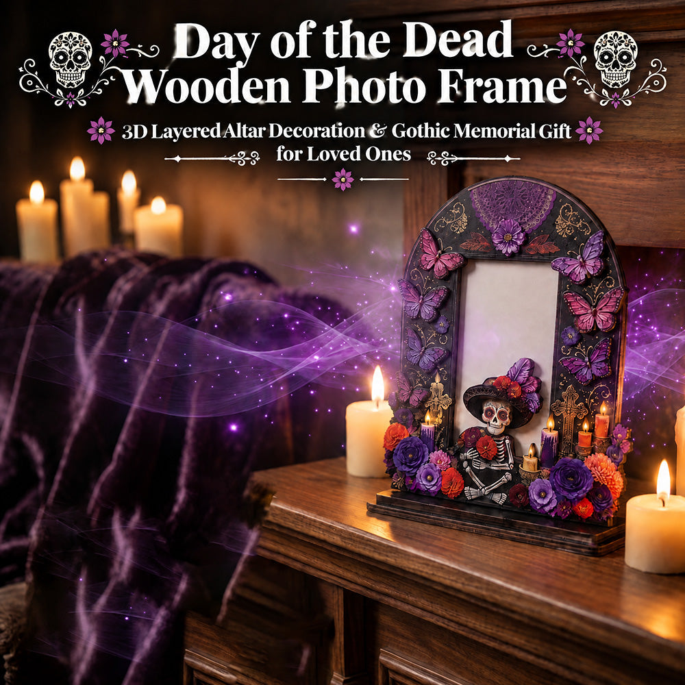 💀Day of the Dead Wooden Photo Frame - 3D Layered Altar Decoration & Gothic Memorial Gift for Loved Ones