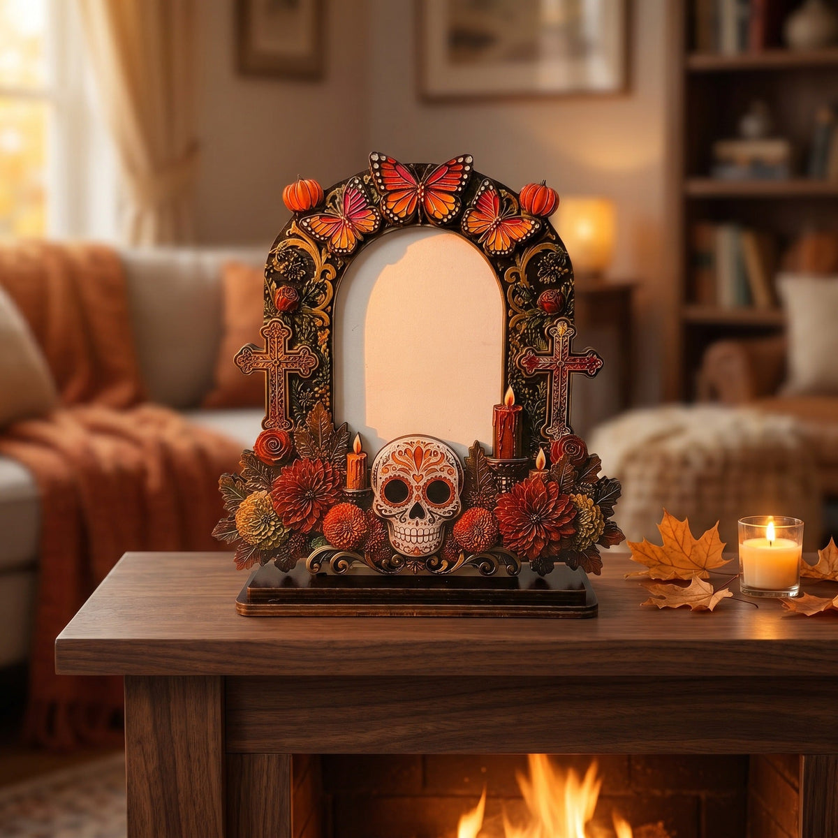 💀Day of the Dead Wooden Photo Frame - 3D Layered Altar Decoration & Gothic Memorial Gift for Loved Ones