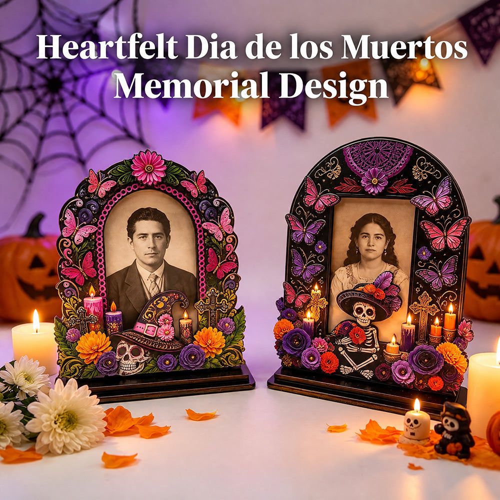 💀Day of the Dead Wooden Photo Frame - 3D Layered Altar Decoration & Gothic Memorial Gift for Loved Ones