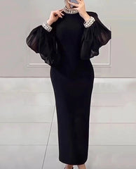 Black Diamonds Lantern Sleeve Long Dress