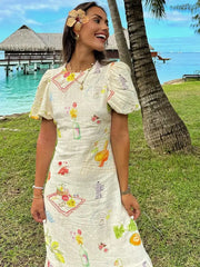 Printed Square Neck Lantern Sleeved Dress