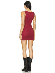 Wine Red V Neck Bow Women Summer Tank Dress