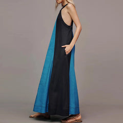 Open Back Halter Color Block Long Dress