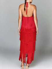 Sleeveless Tassel Halter Neck Long Dress