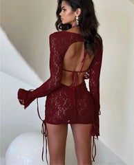 Halter Long Sleeve Hollow Out Dress