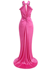 Halter Neck Sleeveless Pink Maxi Dress