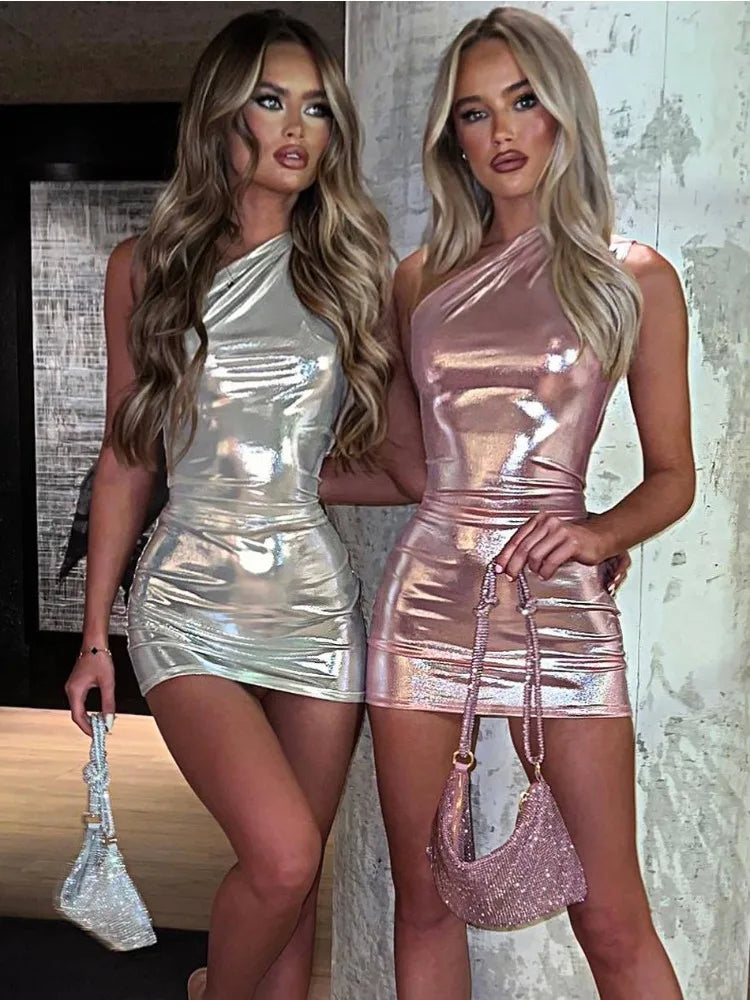 Silver PU Bodycon Sleeveless Mini Dress