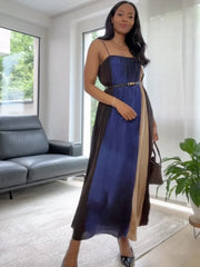 Pleated Contrasting Colors Loose Maxi Dress